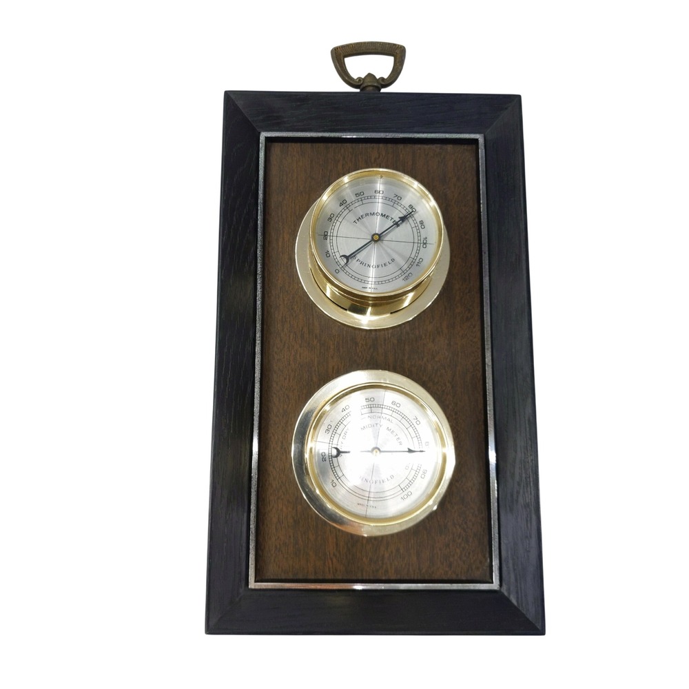 Springfield Vintage Weather Station Brown Thermometer Humidity Meter Wall Hang